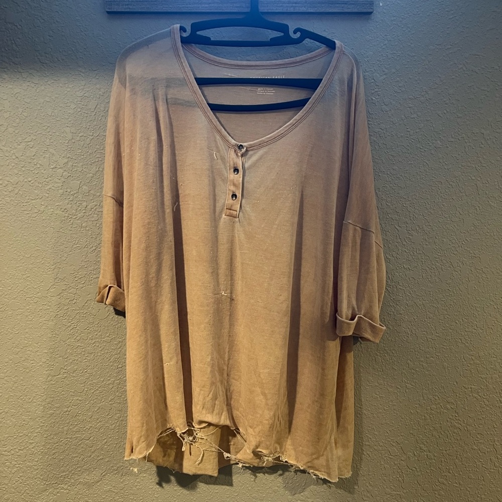 Beige American Eagle Flowy Henley